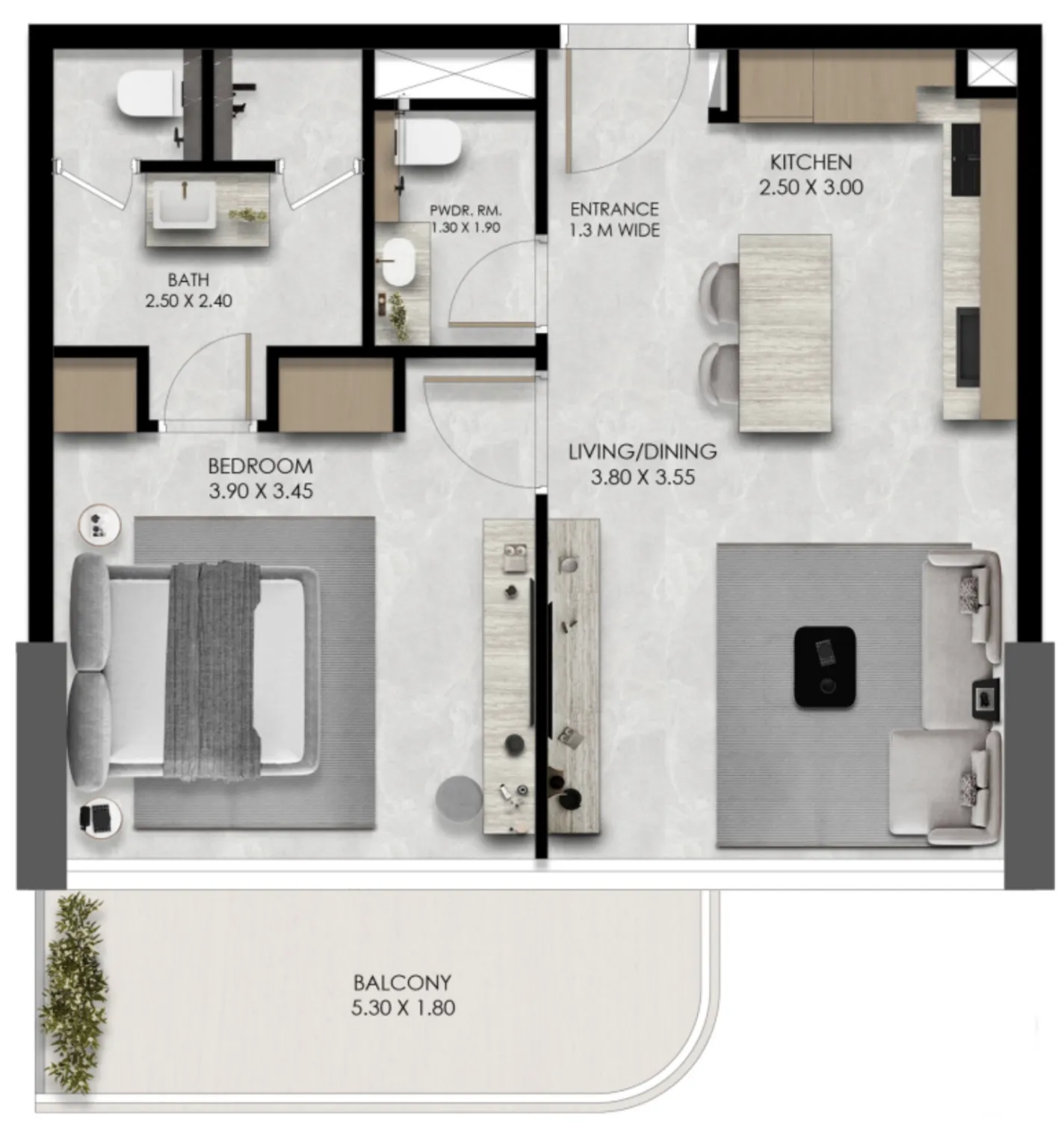 Verano by Prescott 1 bed floor plan, 677 sqft