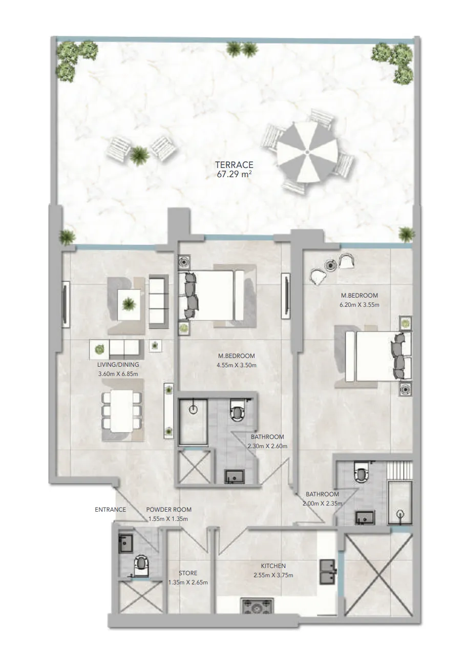 Al Aamra 3 Tower 2 bed floor plan, 2,514 sqft