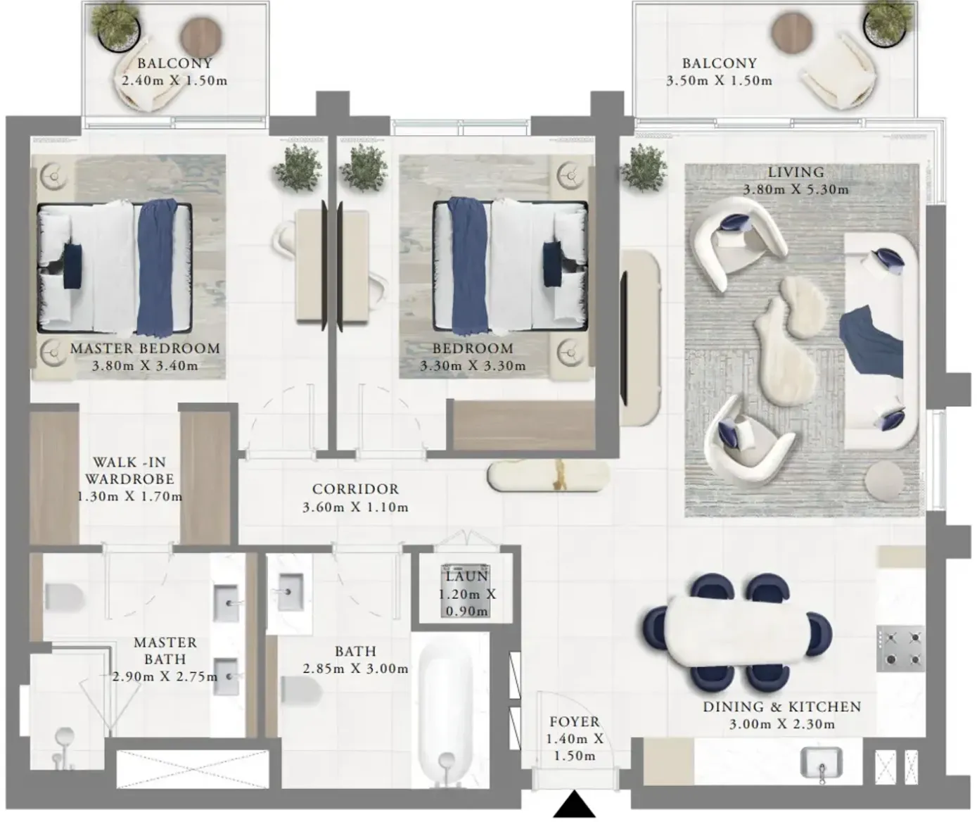 Altus 2 bed floor plan, 1,144 sqft