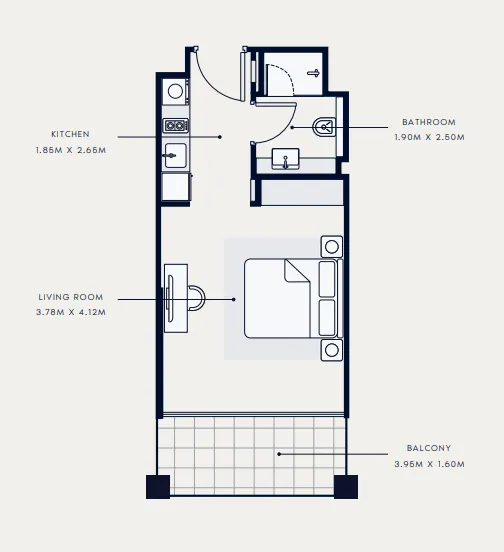 Riviera 65 Studio floor plan, 386 sqft