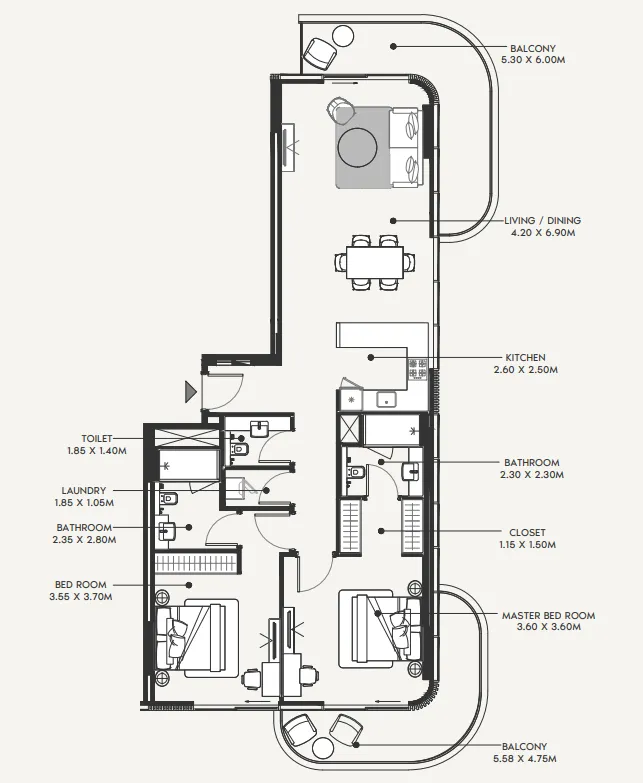 Azizi Amir 2 bed floor plan, 1,483 sqft