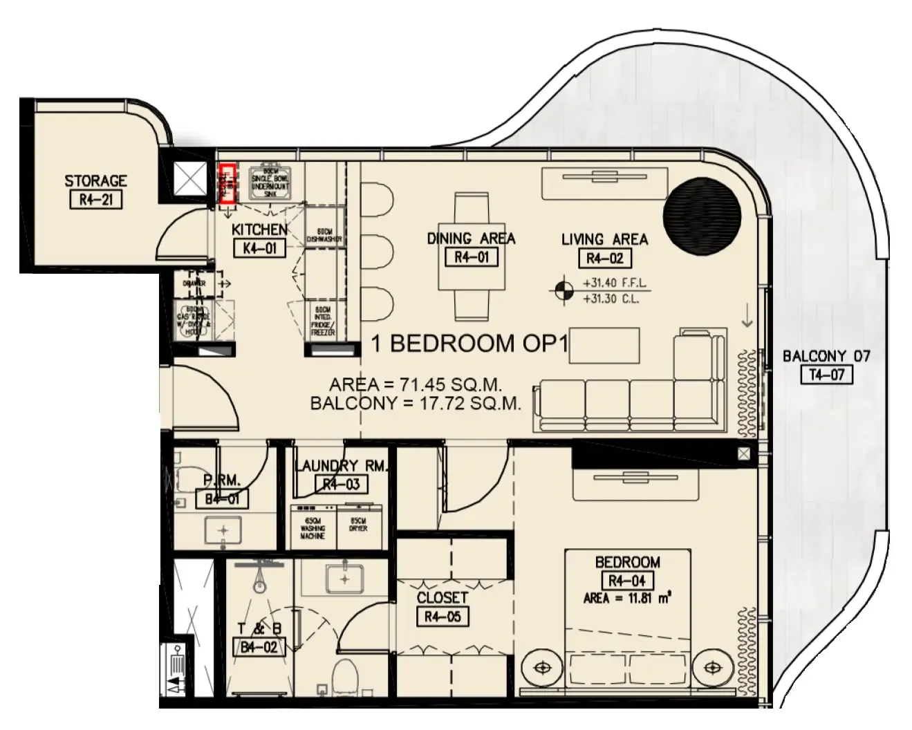 Azha Millennium Residences 1 bed floor plan, 960 sqft