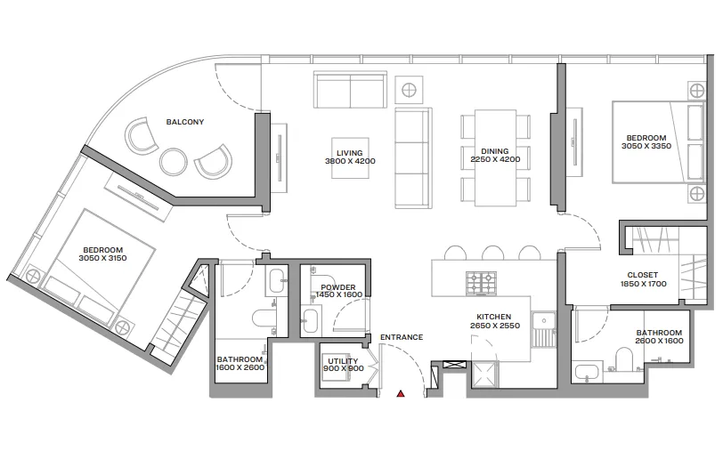Beach Residences at Siniya Island 2 bed floor plan, 1,028 sqft