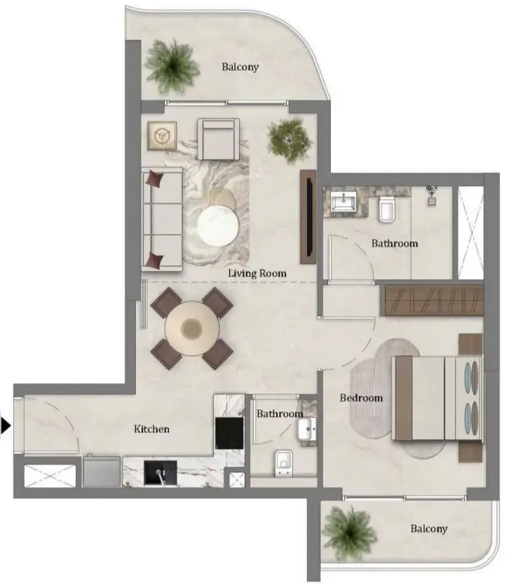 Mirari Lagoon by Zoya 1 bed floor plan, 608 – 656 sqft