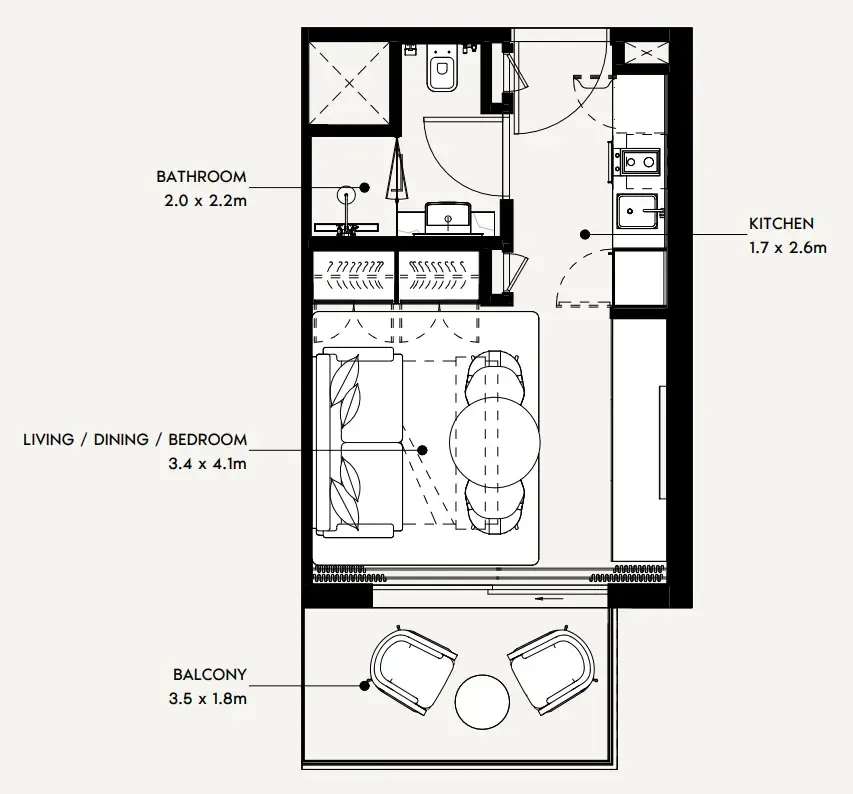 Azizi Noura Studio floor plan, 341 sqft