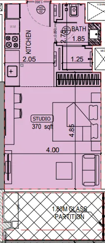 Binghatti Starlight Studio floor plan, 447 – 451 sqft