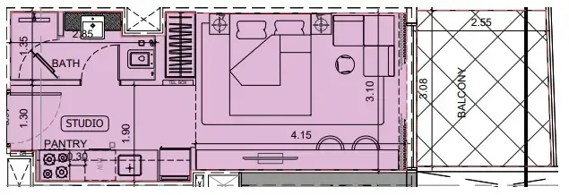 Project Maybach Studio floor plan, 385 sqft