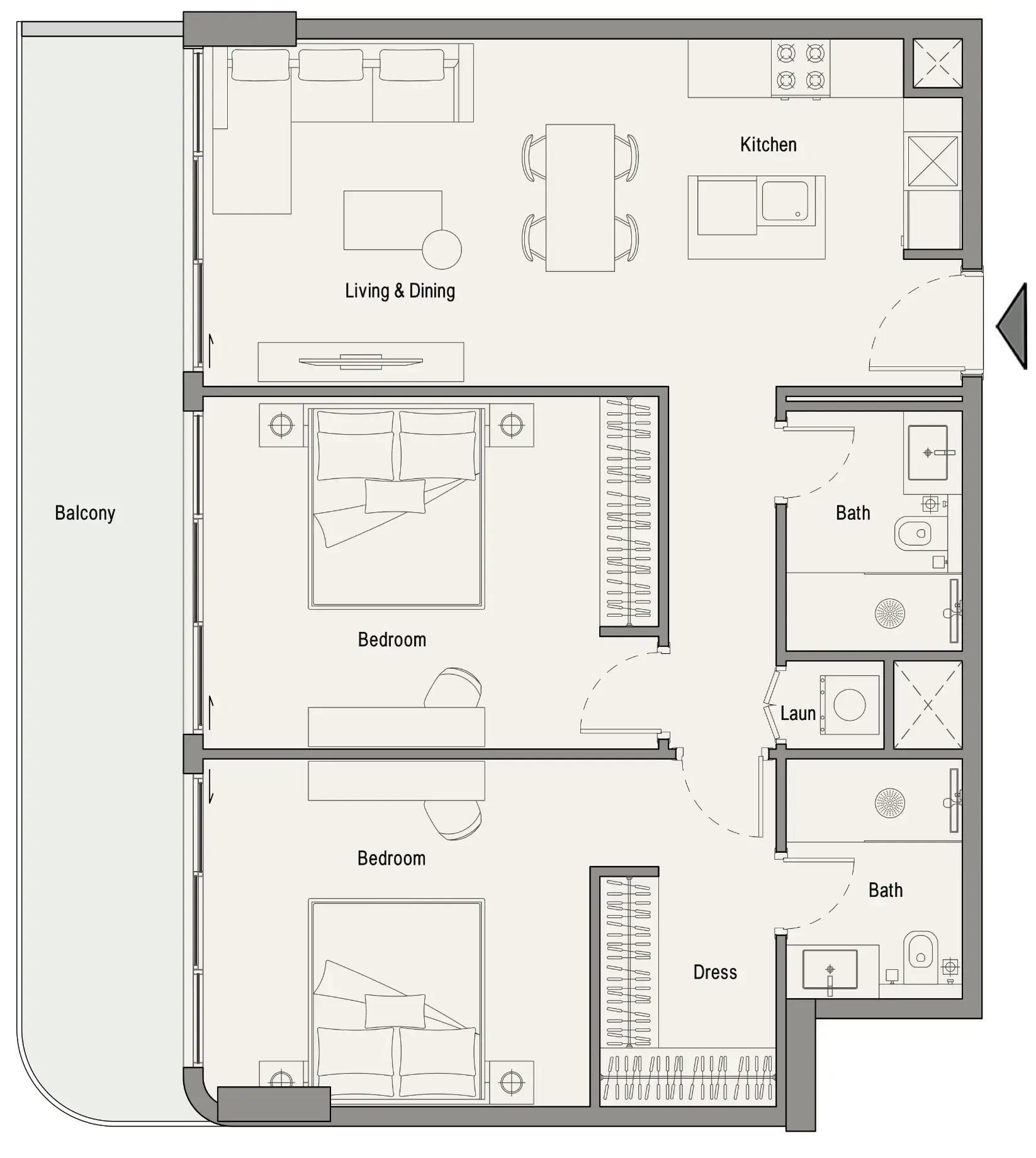 113 Residences by Iman 2 bed floor plan, 1,126 sqft