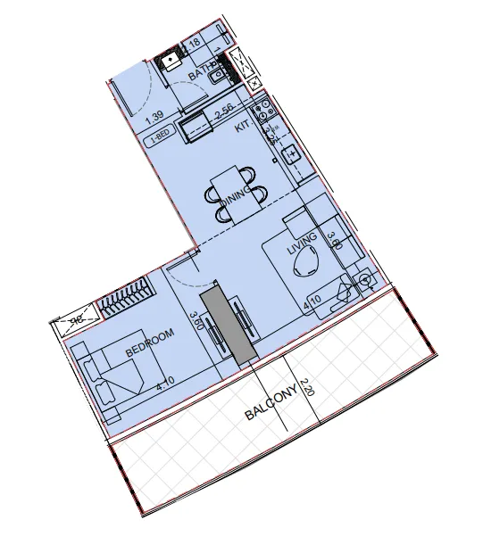 Binghatti Aquarise 1 bed floor plan, 789 sqft