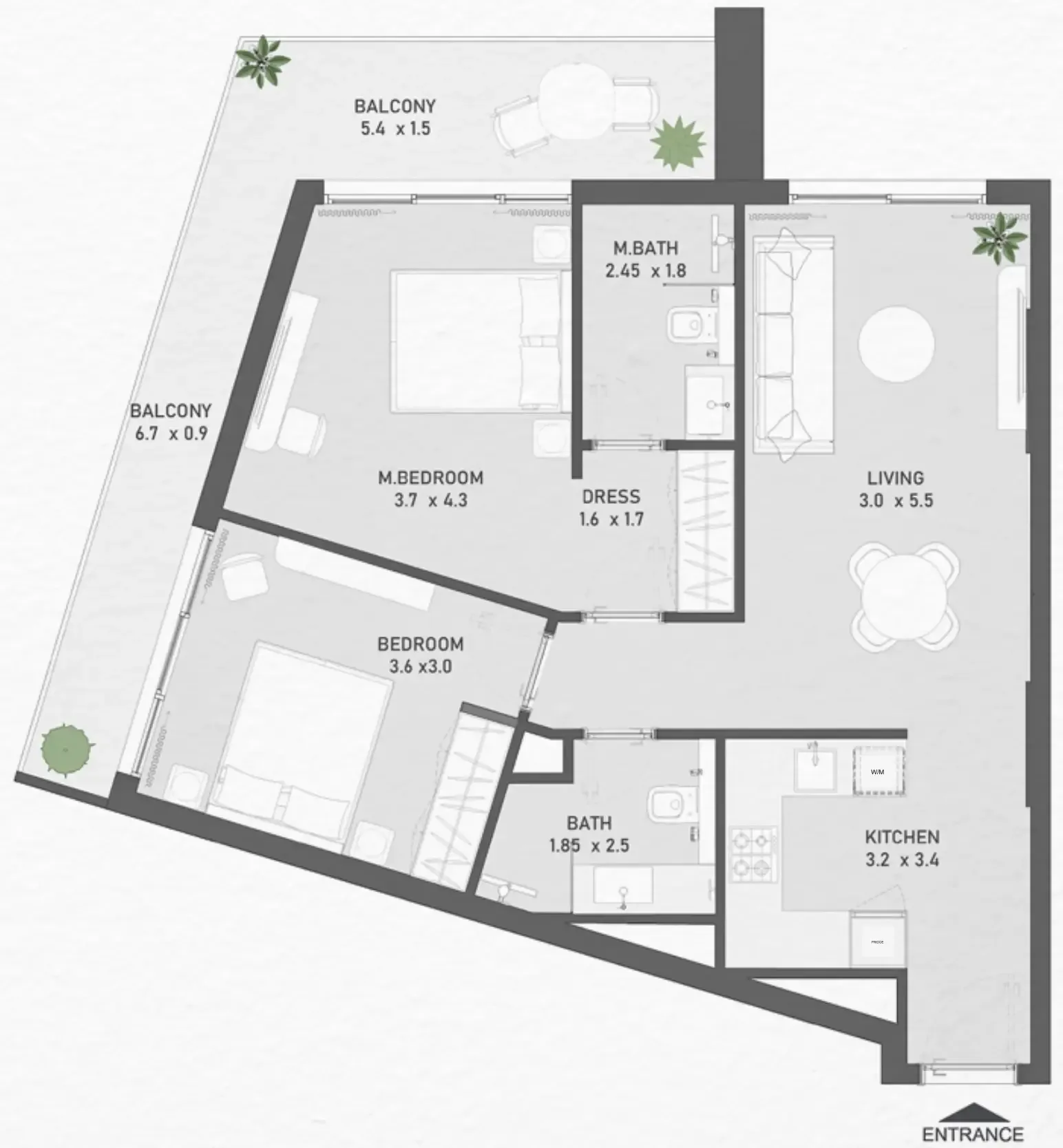 Ayami Residence 2 bed floor plan, 896 sqft