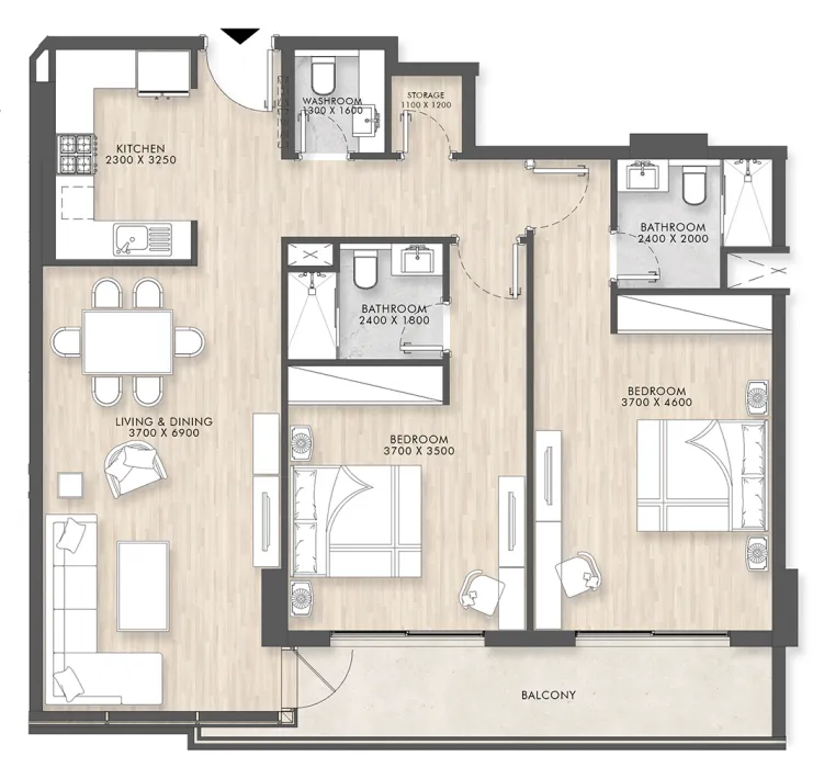 Capital Horizon Terraces 2 bed floor plan, 1,226 sqft