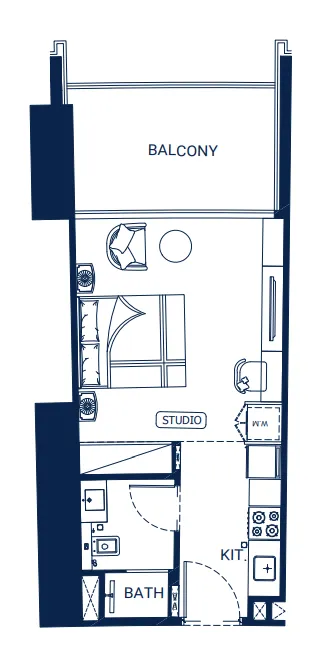 Binghatti Skyrise Studio floor plan, 462 – 465 sqft