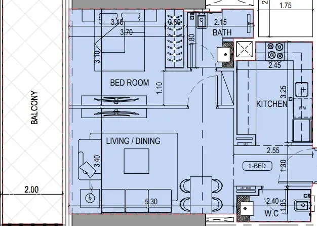 Binghatti Sky Terraces 1 bed floor plan, 751 sqft