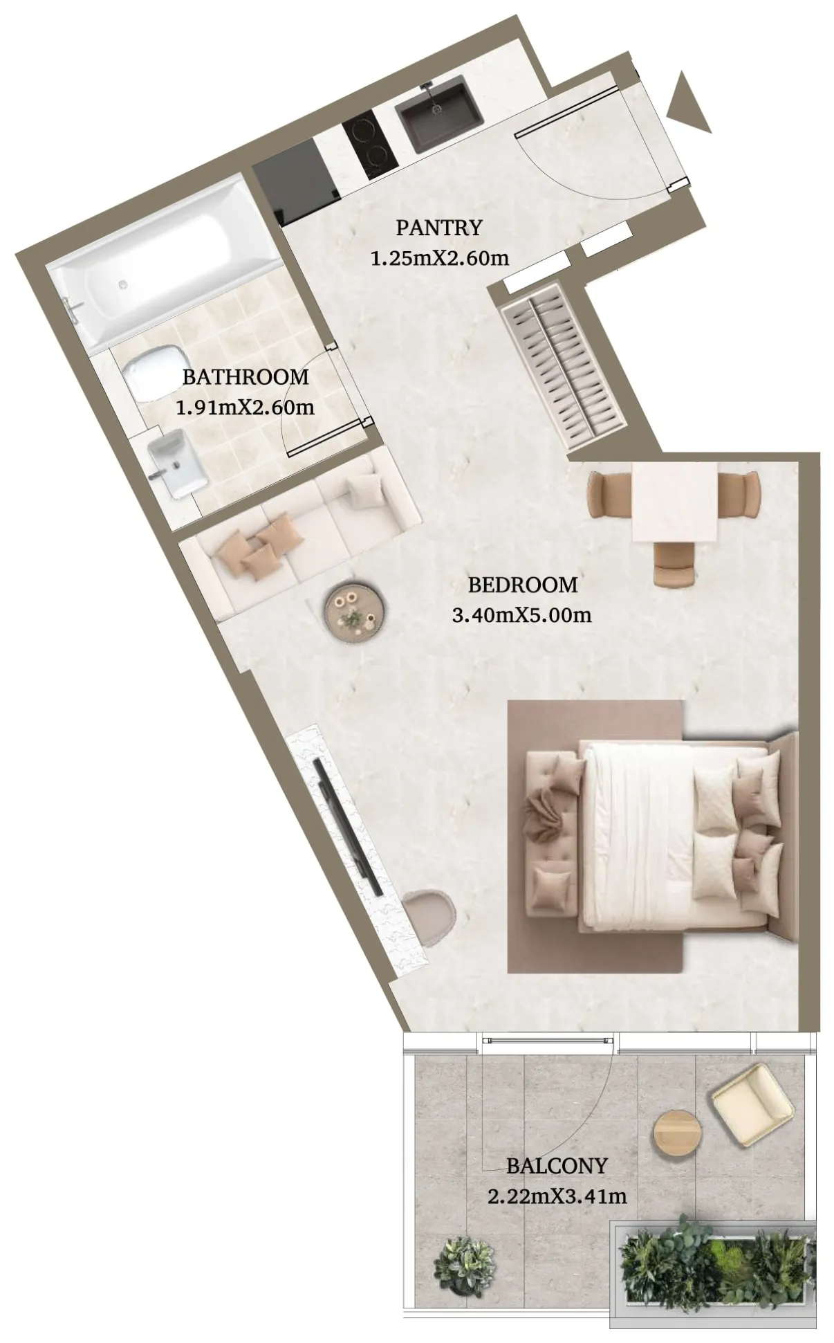 Arthouse Hills Studio floor plan, 517 sqft