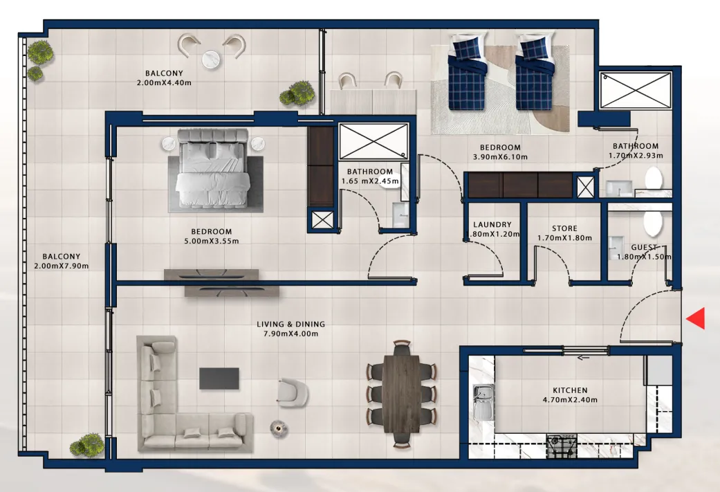 Asayel Avenue 2 bed floor plan, 1,602 sqft