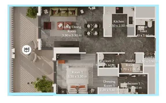 Bab Al Qasr Garden Residences 65 1 bed floor plan, 898 sqft