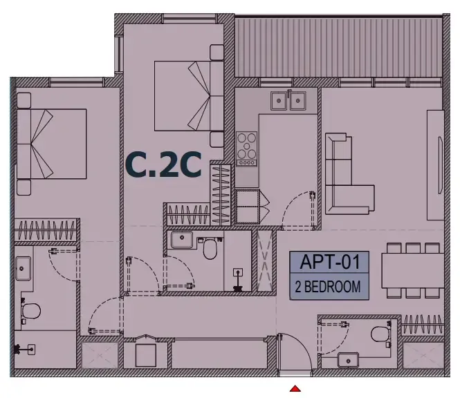 Olfah 2 bed floor plan, 1,180 sqft