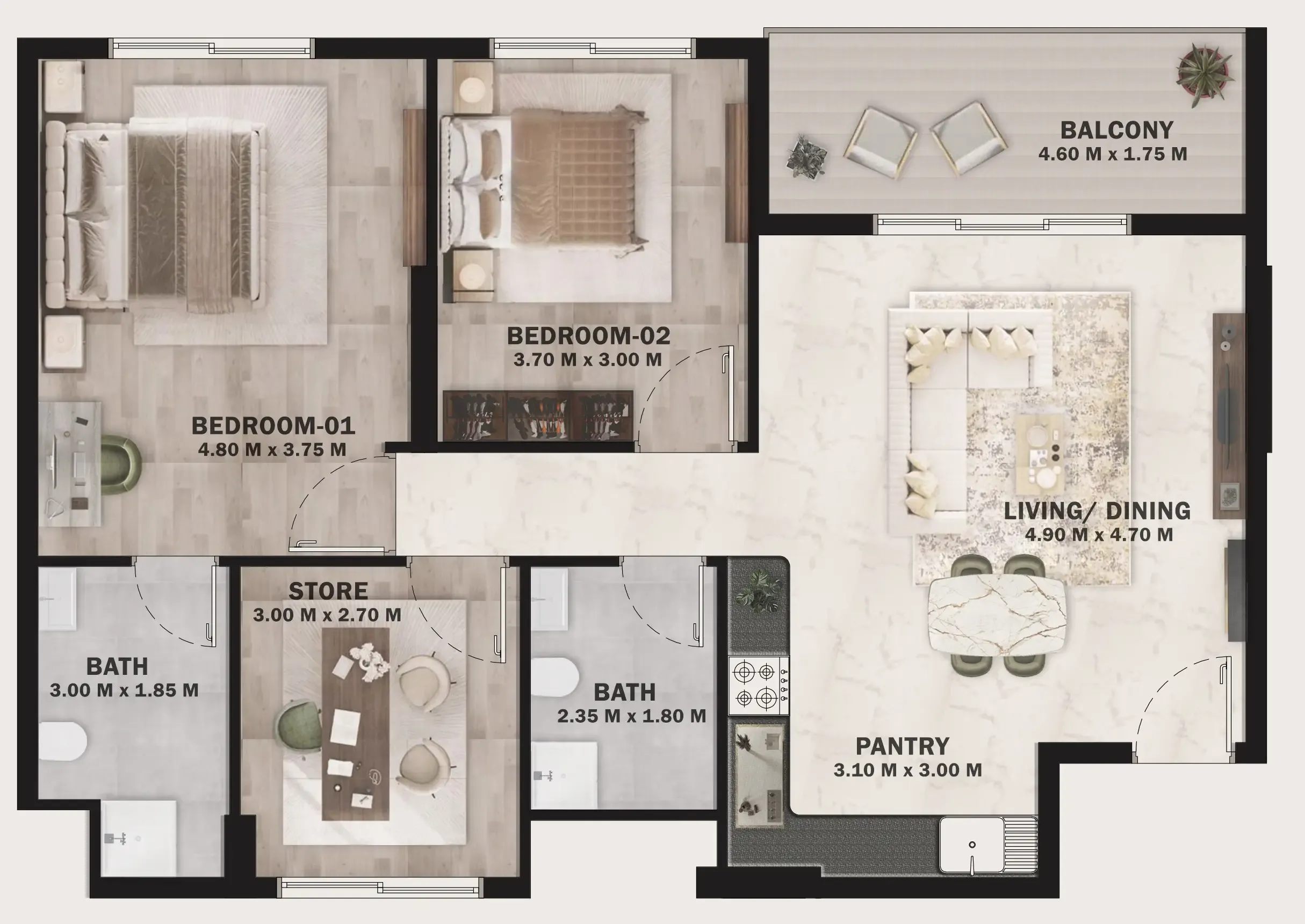 VOI Residence 2 bed floor plan, 995 sqft