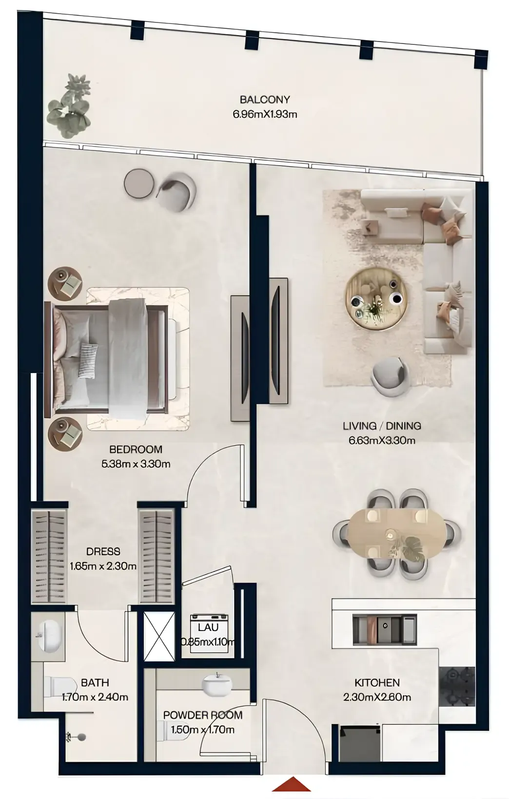 Norah Residence 1 bed floor plan, 889 sqft