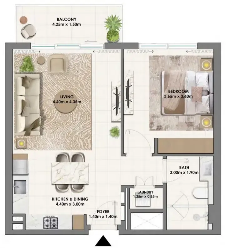 Parkwood Emaar 1 bed floor plan, 727 – 729 sqft
