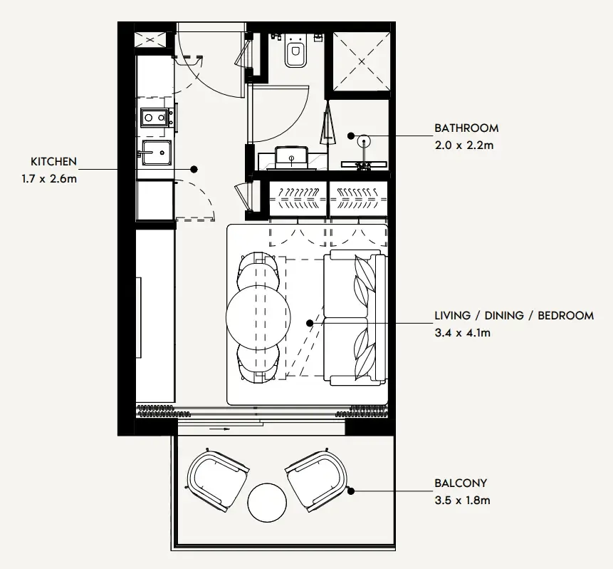 Azizi Noura Studio floor plan, 339 sqft