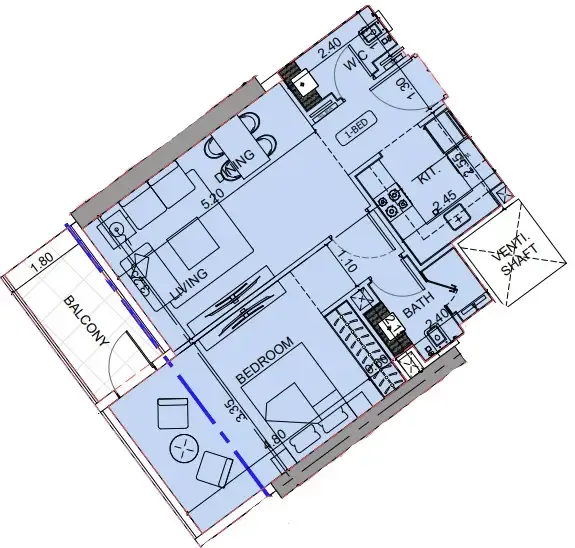 Binghatti Cullinan 1 bed floor plan, 702 sqft