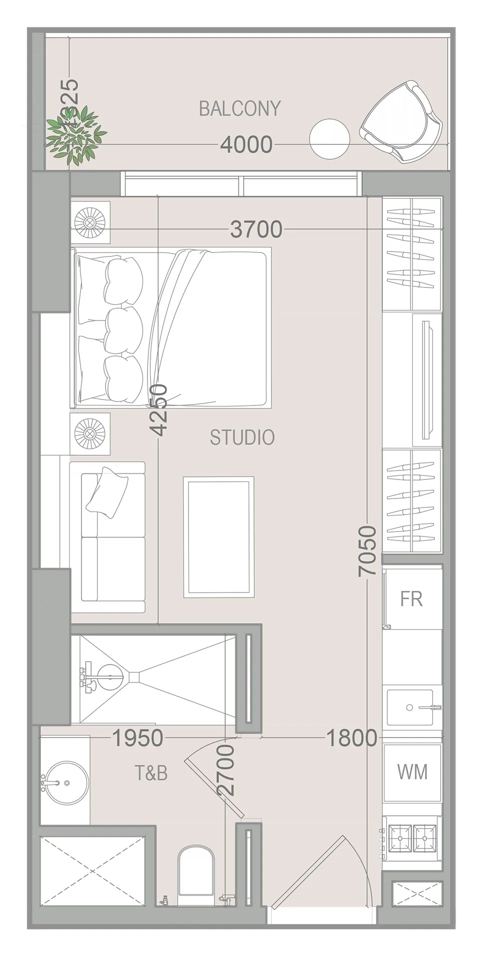 VERDAN1A 5 Studio floor plan, 380 sqft