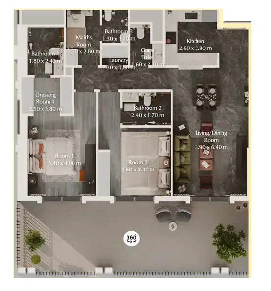 Bab Al Qasr Garden Residences 65 2 bed floor plan, 1,492 sqft