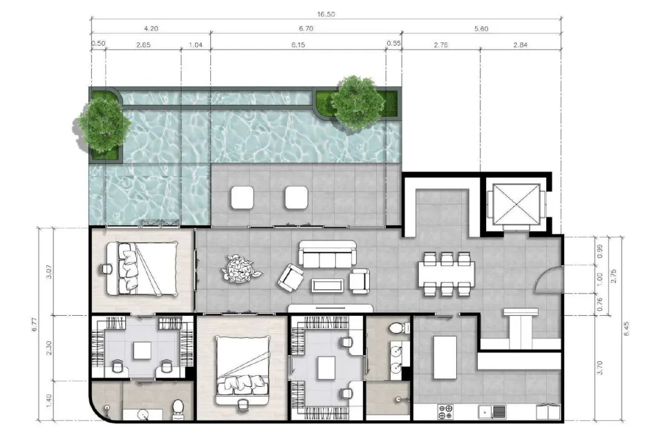 The Element 2 bed floor plan, 1,815 – 1,819 sqft