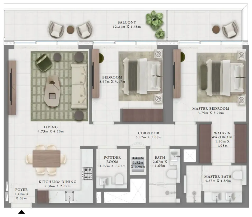 Creek Bay 2 bed floor plan, 1,246 sqft