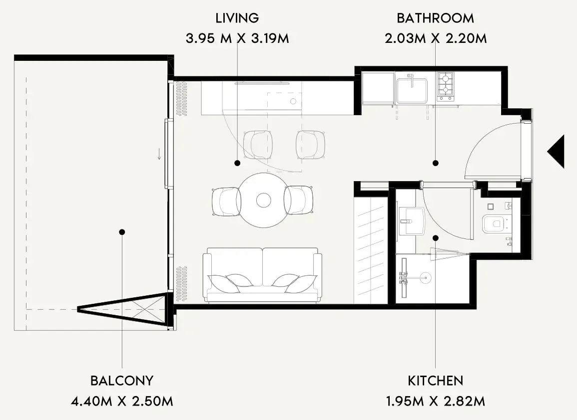 Azizi Wares Studio floor plan, 393 sqft