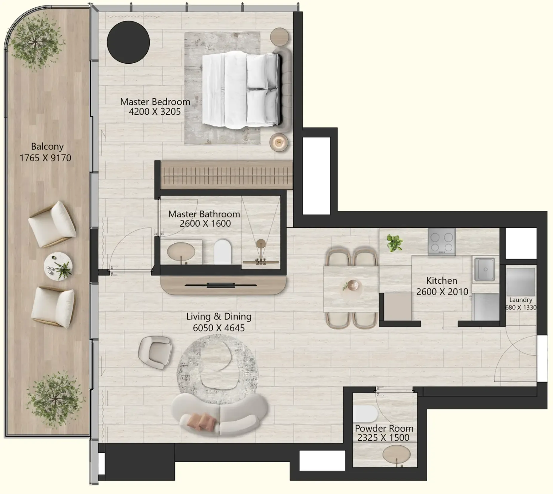 Il Vento 1 bed floor plan, 882 sqft