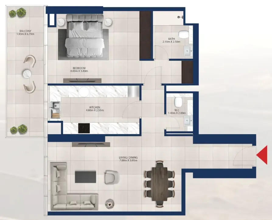 Al Vista 1 bed floor plan, 1,076 sqft