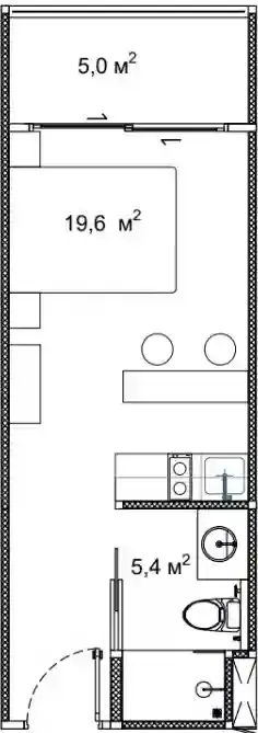 Sun Hills Lakeside Studio floor plan, 323 sqft