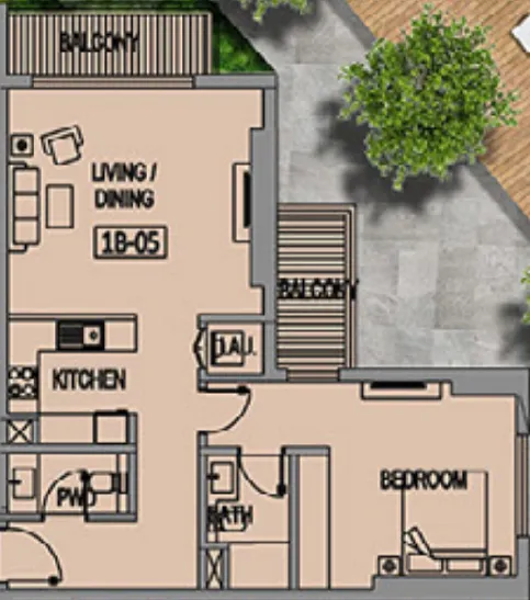 Jade Tower 1 bed floor plan, 871 sqft