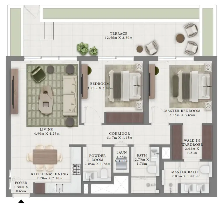 Creek Bay 2 bed floor plan, 1,468 sqft