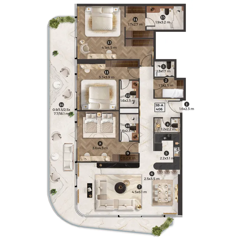 Stellar by Elie Saab 3 bed floor plan, 2,225 sqft