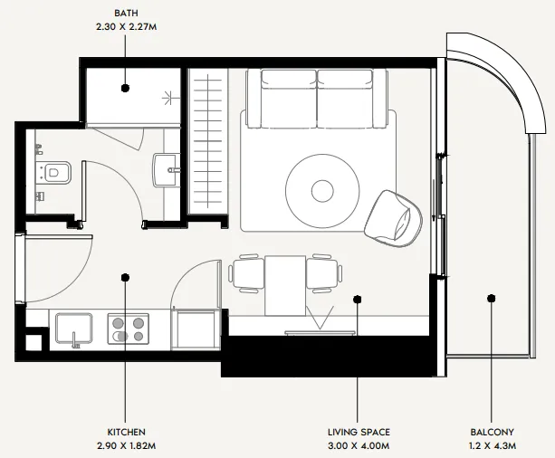 Azizi Milan Studio floor plan, 349 sqft
