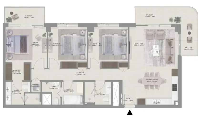 Aurea 3 bed floor plan, 1,698 sqft