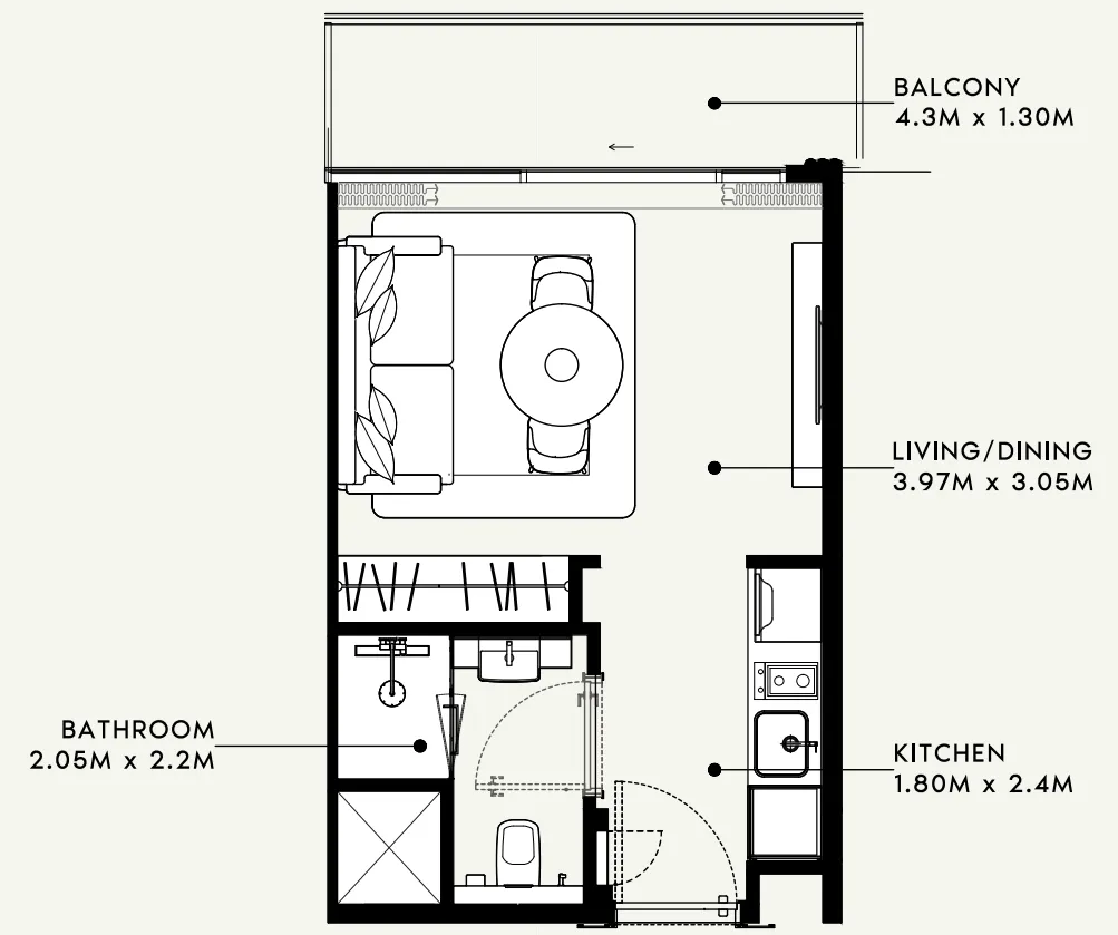 Azizi Milan Studio floor plan, 329 sqft