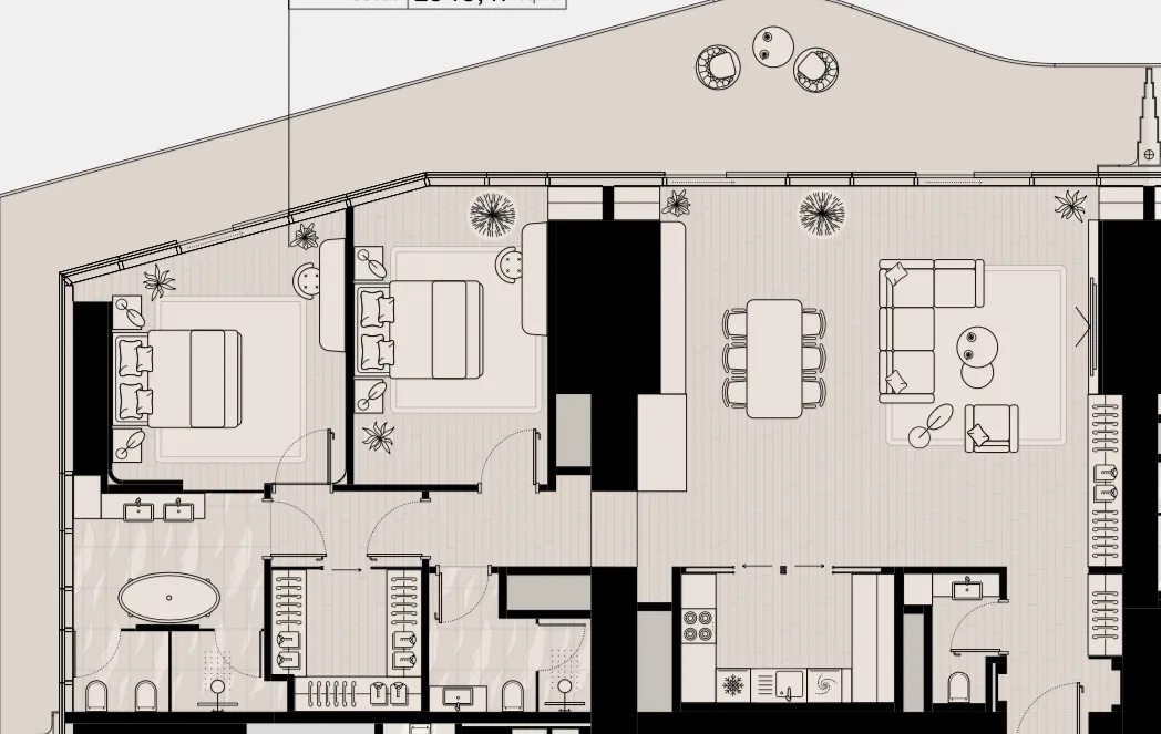 Iconic Tower 2 bed floor plan, 2,364 sqft