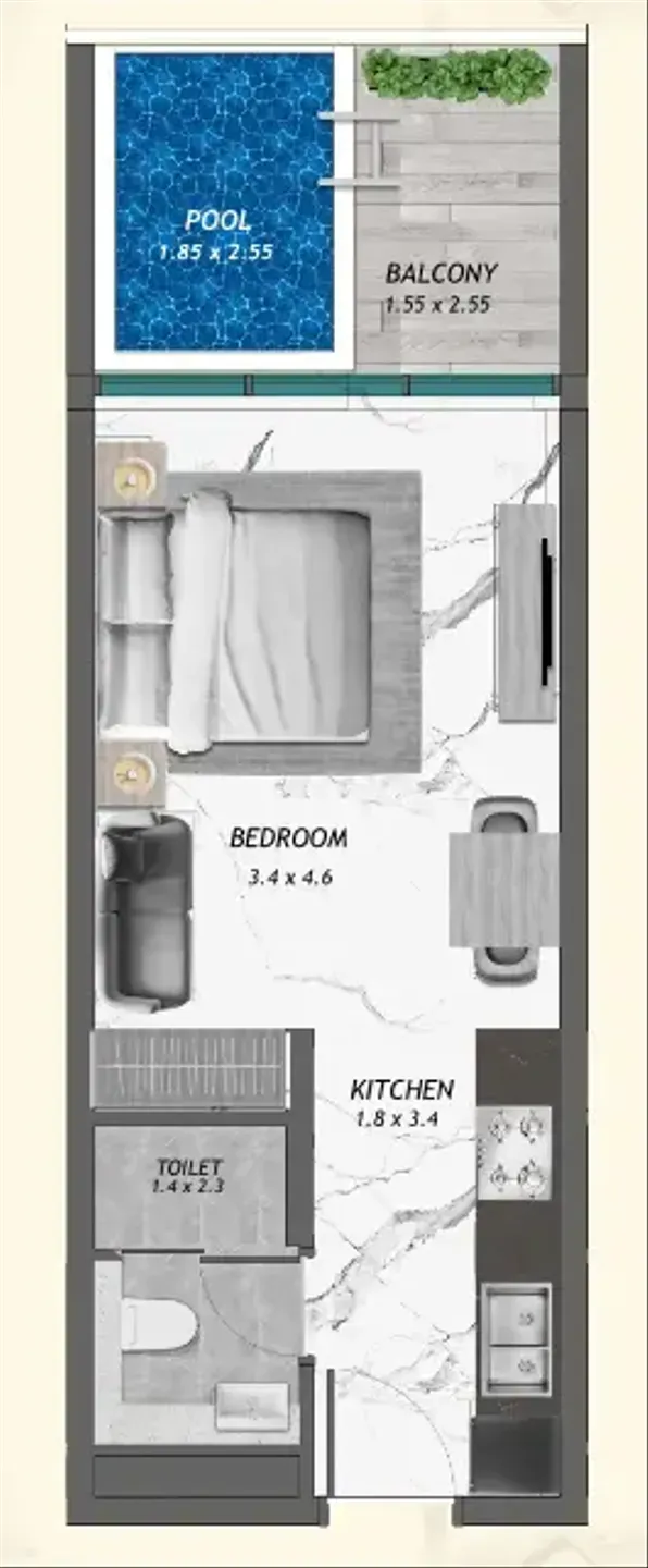 Samana Portofino Studio floor plan, 407 sqft