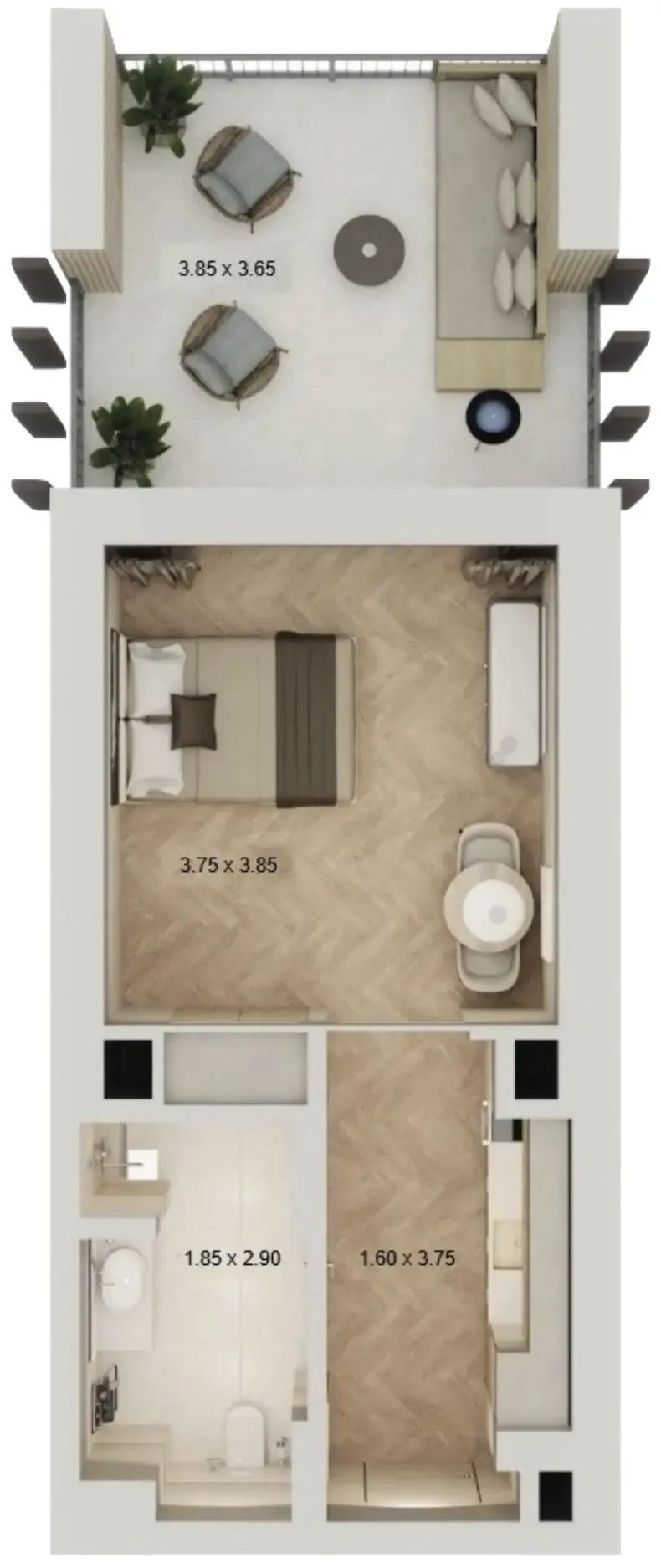 Arisha Terraces Studio floor plan, 525 sqft