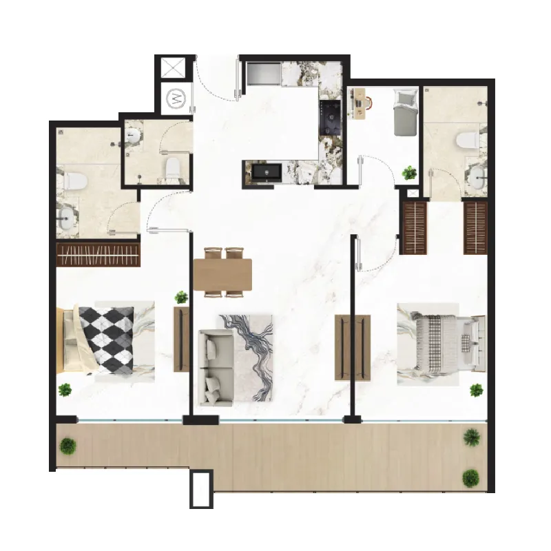 Courtyard One 2 bed floor plan, 1,149 – 1,150 sqft
