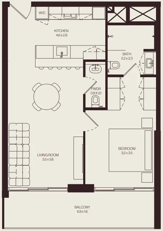 The Weave – Al Ghurair 1 bed floor plan, 773 sqft