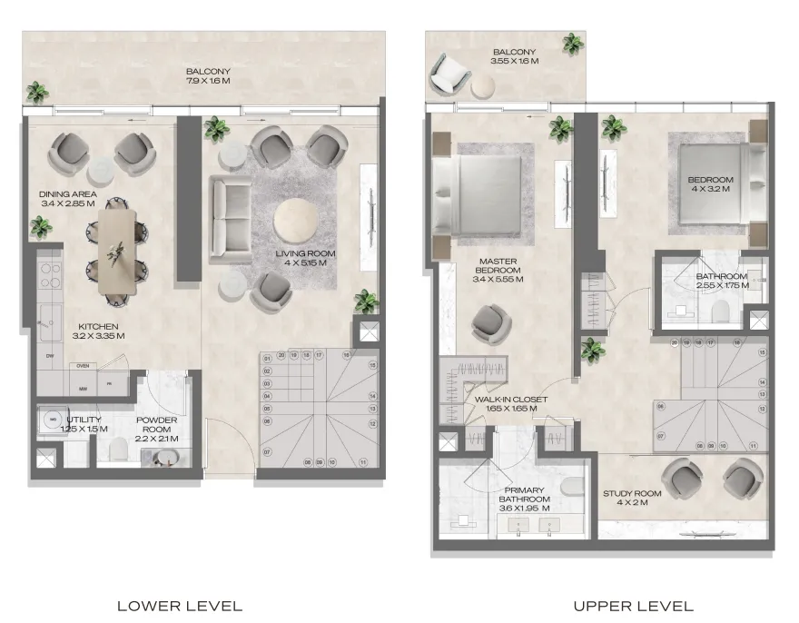 DWTN Residences 2 bed floor plan, 1,712 – 1,713 sqft
