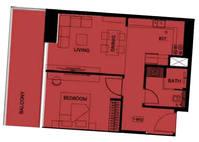 Binghatti Ruby 1 bed floor plan, 702 sqft
