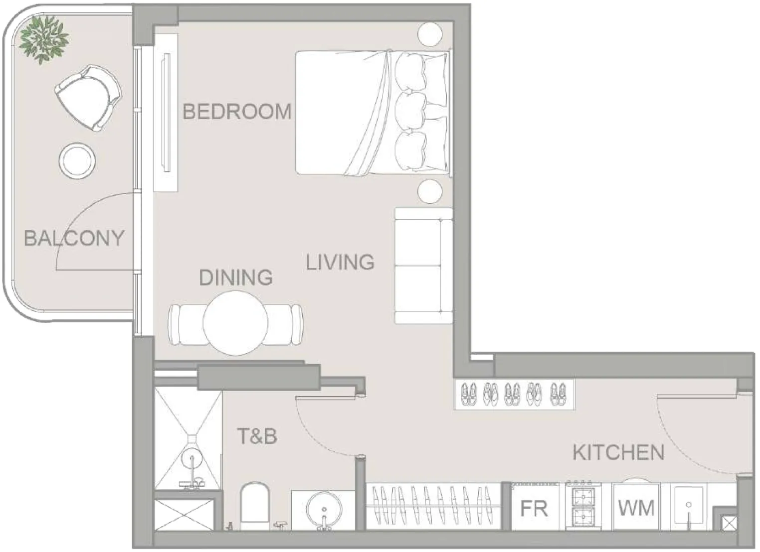 TETR1S Tower Studio floor plan, 438 sqft