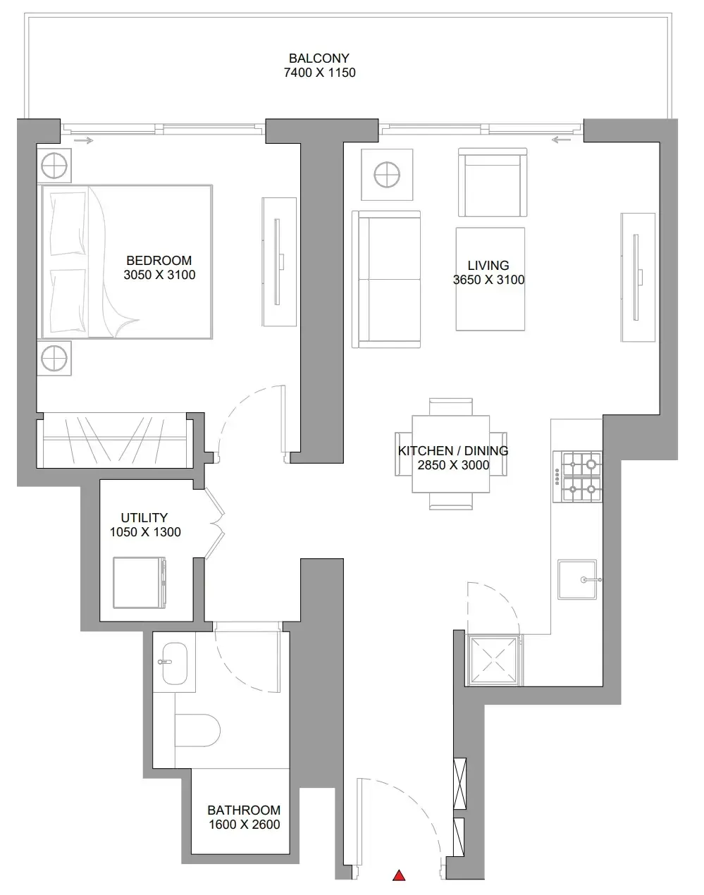 The Eden at Sobha Central 1 bed floor plan, 666 – 670 sqft