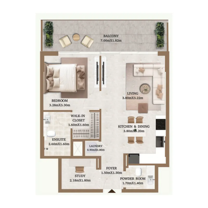 Arthouse Private Residences 1 bed floor plan, 757 sqft